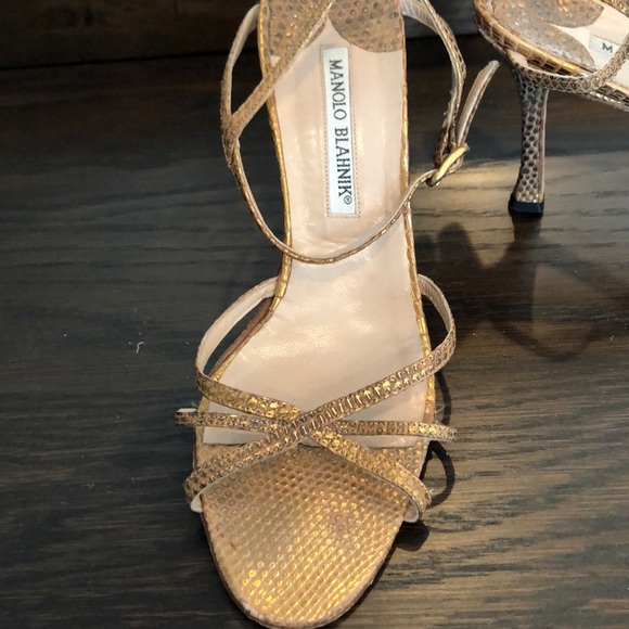 Manolo Blahnik Gold Embossed Stiletto Heels